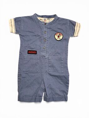 Mickey Mouse Romper 3T Junk Food Blue Disney Outfit Vintage Style Patch One Piec